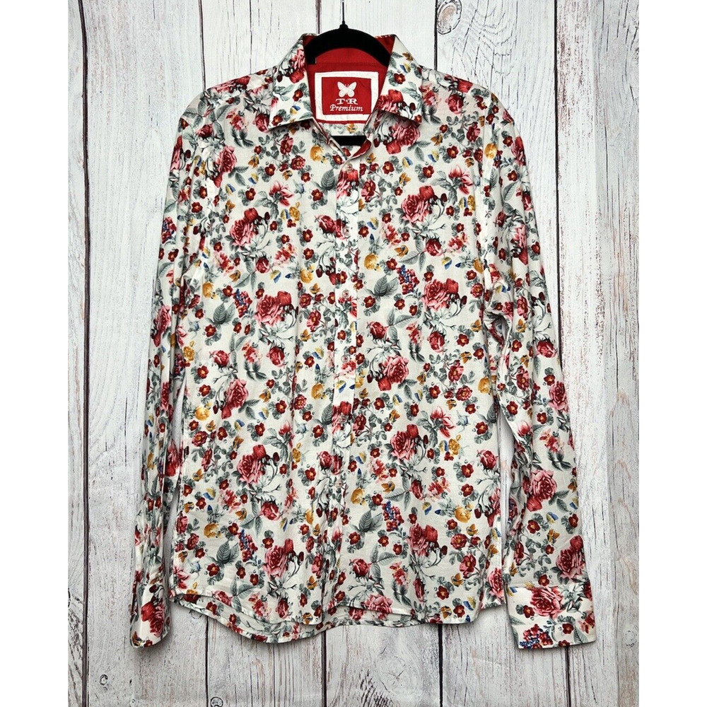 TR Premium Men’s Floral Button Up Dressy Casual Shirt Spring Summer Size L